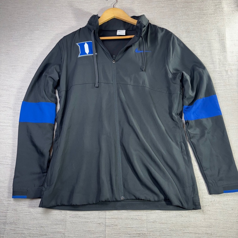 Nike Dri-FIT Duke Blue Devils Full Zip Hooded Windbreaker Jacket Gray Blue L